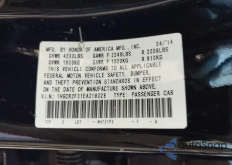 2014 Honda Accord Lx from USA, damaged, VIN 1HGCR2F31EA218029